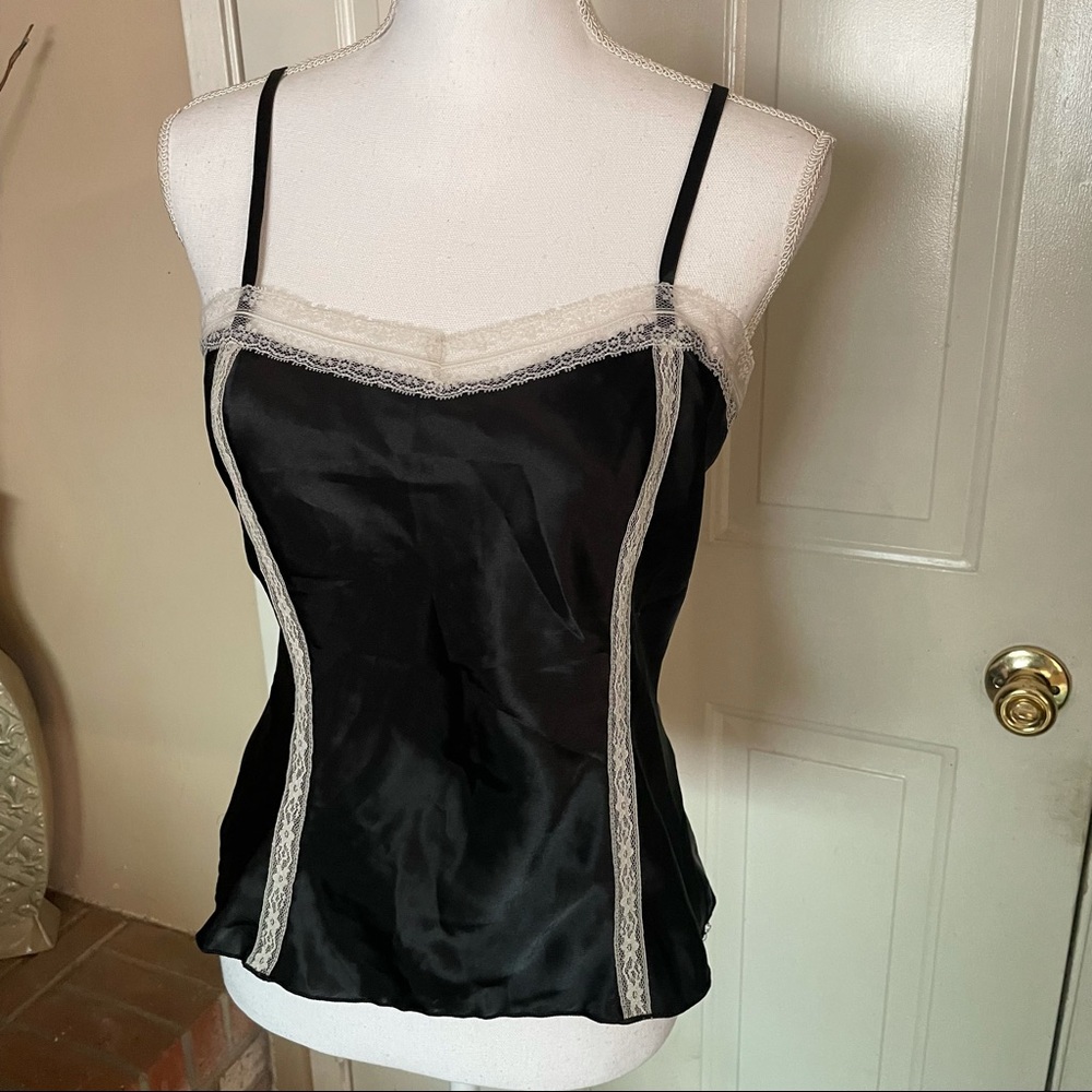 A. Byer black lace vintage silky tank cami